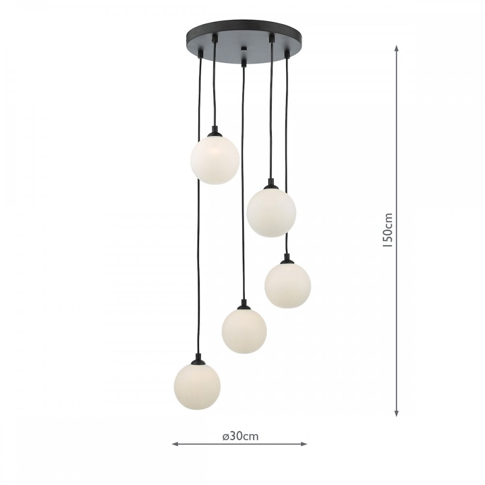 FED0522-02 Federico 5 Light Cluster Pendant Black Opal Glass