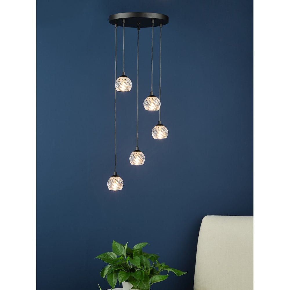 FED0522-02 Federico 5 Light Cluster Pendant Black Opal Glass