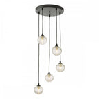 FED0522-08 Federico 5 Light Cluster Pendant Black Clear Ribbed Glass