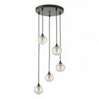 FED0522-08 Federico 5 Light Cluster Pendant Black Clear Ribbed Glass
