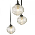 FED0522-08 Federico 5 Light Cluster Pendant Black Clear Ribbed Glass