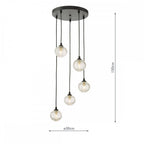 FED0522-08 Federico 5 Light Cluster Pendant Black Clear Ribbed Glass