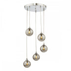 FED0550-01 Federico 5 Light Cluster Pendant Polished Chrome Smoked Glass