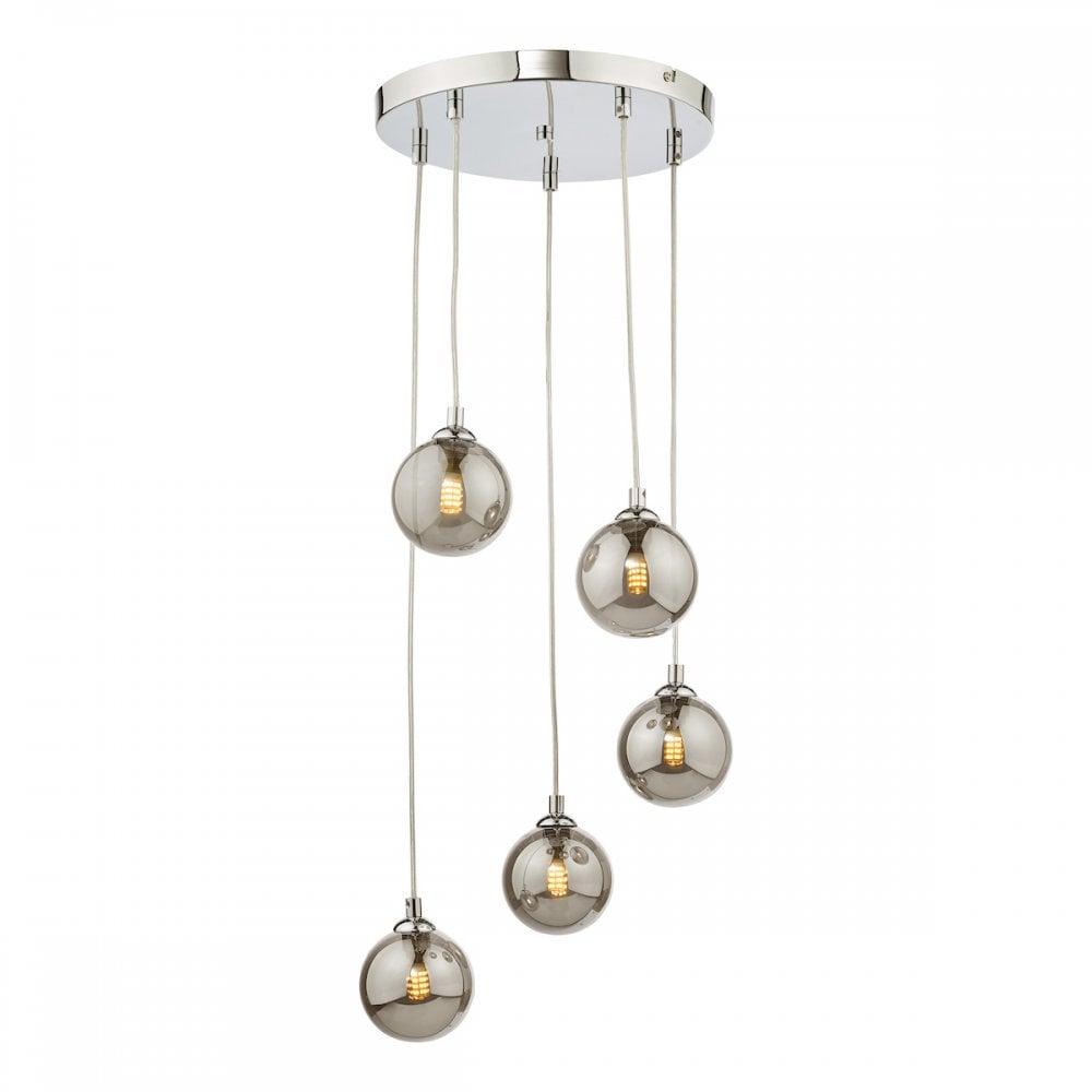 FED0550-01 Federico 5 Light Cluster Pendant Polished Chrome Smoked Glass