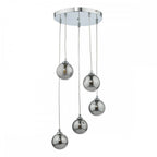 FED0550-01 Federico 5 Light Cluster Pendant Polished Chrome Smoked Glass