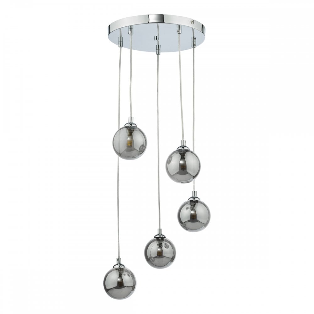 FED0550-01 Federico 5 Light Cluster Pendant Polished Chrome Smoked Glass