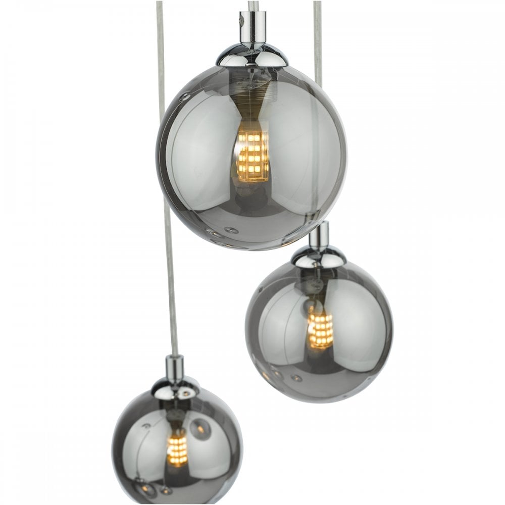 FED0550-01 Federico 5 Light Cluster Pendant Polished Chrome Smoked Glass