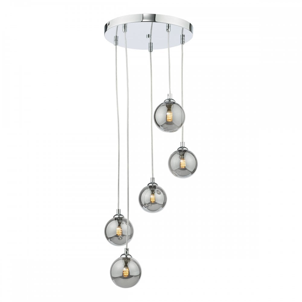 FED0550-01 Federico 5 Light Cluster Pendant Polished Chrome Smoked Glass