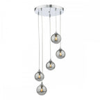FED0550-01 Federico 5 Light Cluster Pendant Polished Chrome Smoked Glass