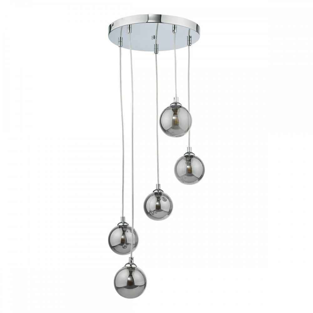 FED0550-01 Federico 5 Light Cluster Pendant Polished Chrome Smoked Glass