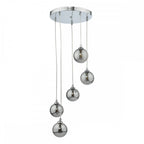 FED0550-01 Federico 5 Light Cluster Pendant Polished Chrome Smoked Glass