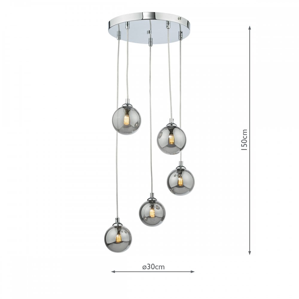 FED0550-01 Federico 5 Light Cluster Pendant Polished Chrome Smoked Glass