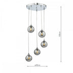 FED0550-01 Federico 5 Light Cluster Pendant Polished Chrome Smoked Glass