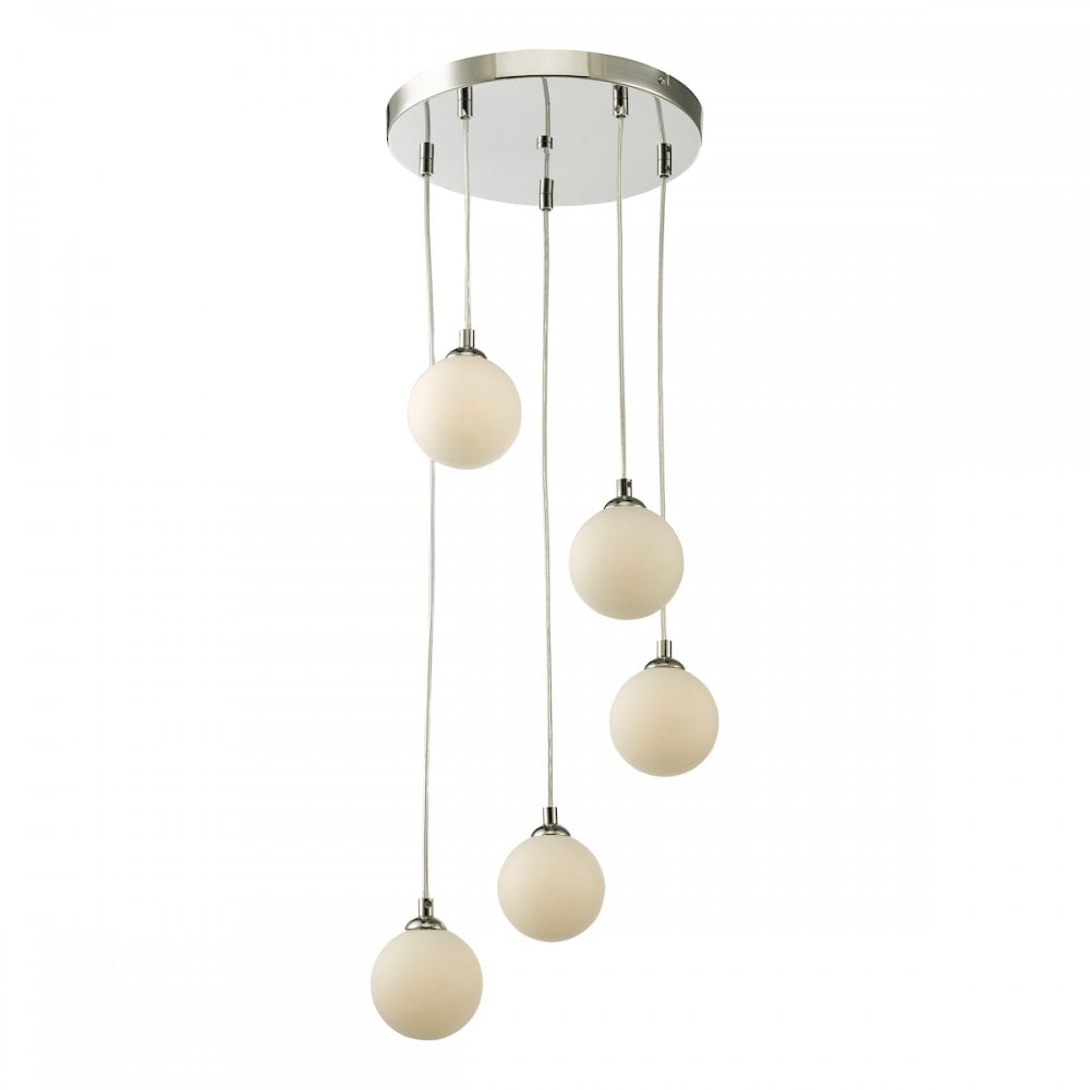 FED0550-02 Federico 5 Light Cluster Pendant Polished Chrome Opal Glass
