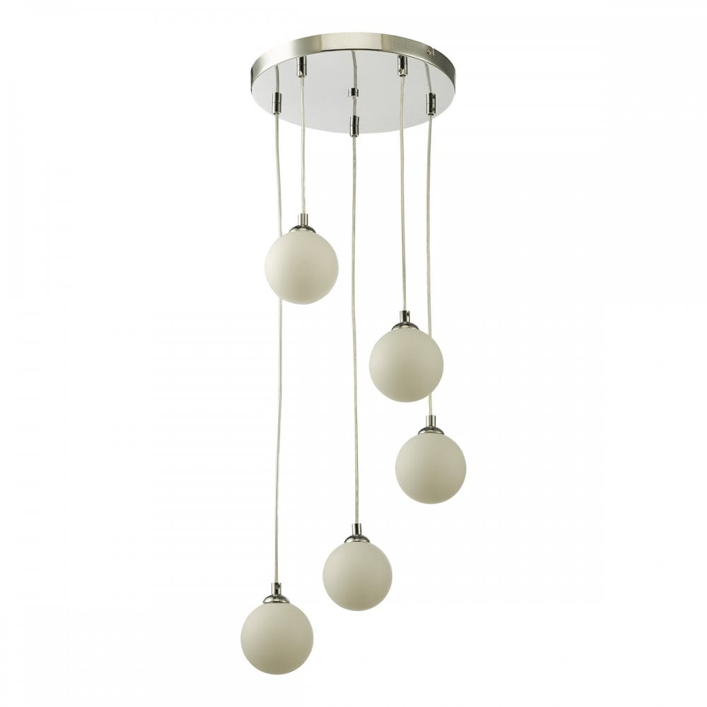 FED0550-02 Federico 5 Light Cluster Pendant Polished Chrome Opal Glass