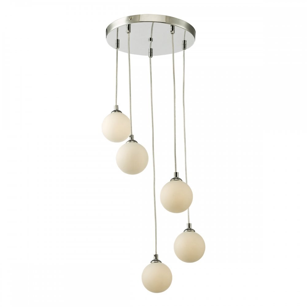 FED0550-02 Federico 5 Light Cluster Pendant Polished Chrome Opal Glass
