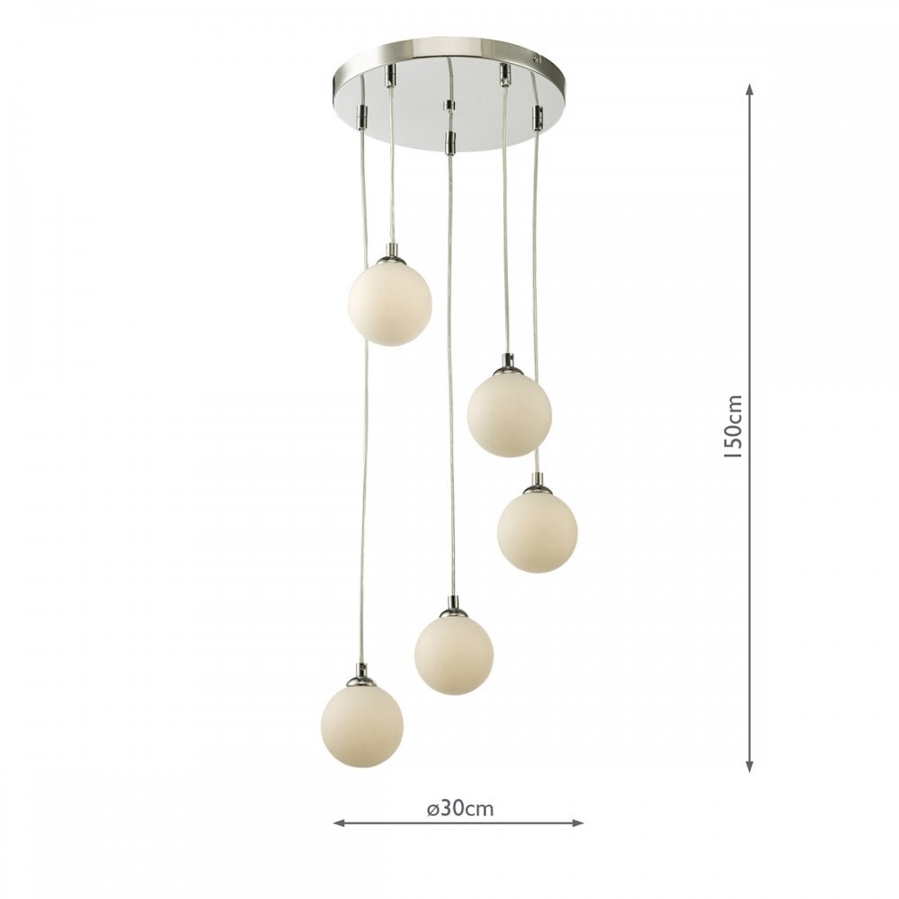 FED0550-02 Federico 5 Light Cluster Pendant Polished Chrome Opal Glass