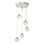 FED0550-08 Federico 5 Light Cluster Pendant Polished Chrome Clear Ribbed Glass