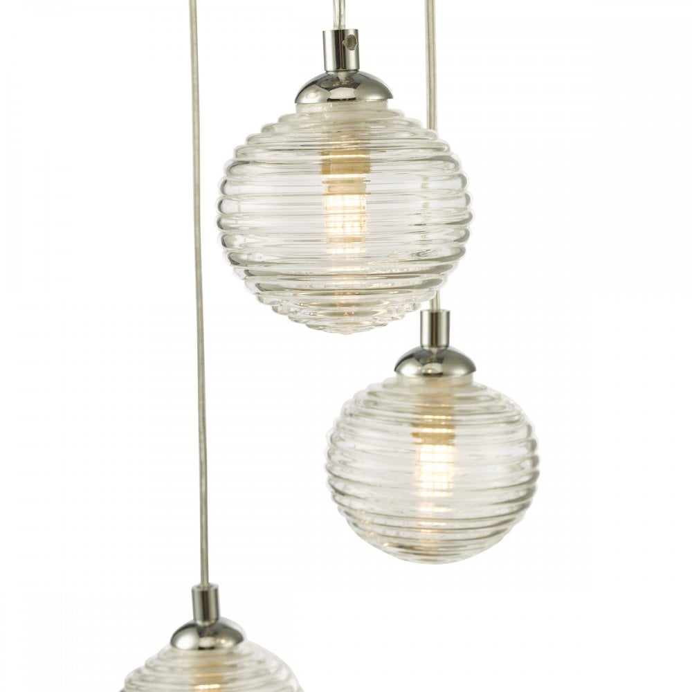 FED0550-08 Federico 5 Light Cluster Pendant Polished Chrome Clear Ribbed Glass