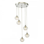 FED0550-08 Federico 5 Light Cluster Pendant Polished Chrome Clear Ribbed Glass