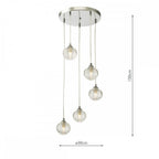 FED0550-08 Federico 5 Light Cluster Pendant Polished Chrome Clear Ribbed Glass