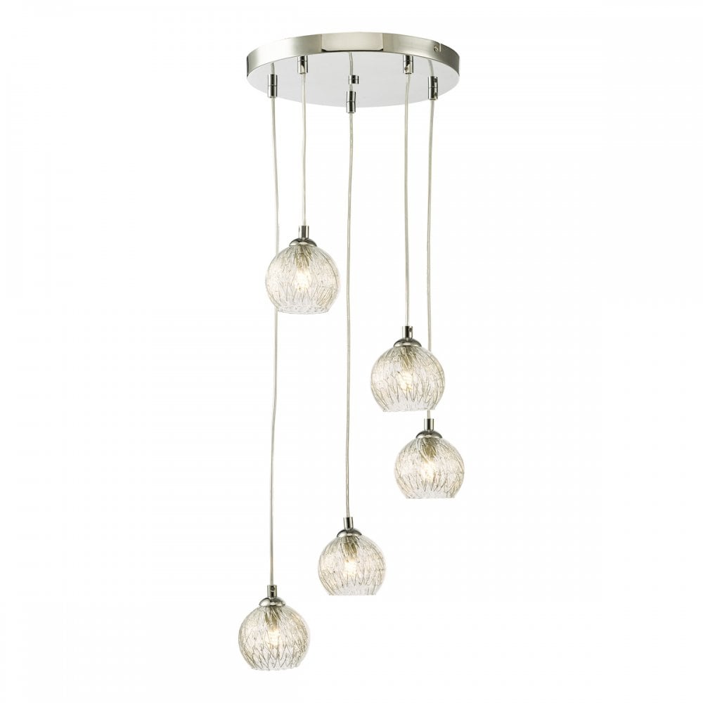 FED0550-09 Federico 5 Light Cluster Pendant Polished Chrome Clear/Wire Glass