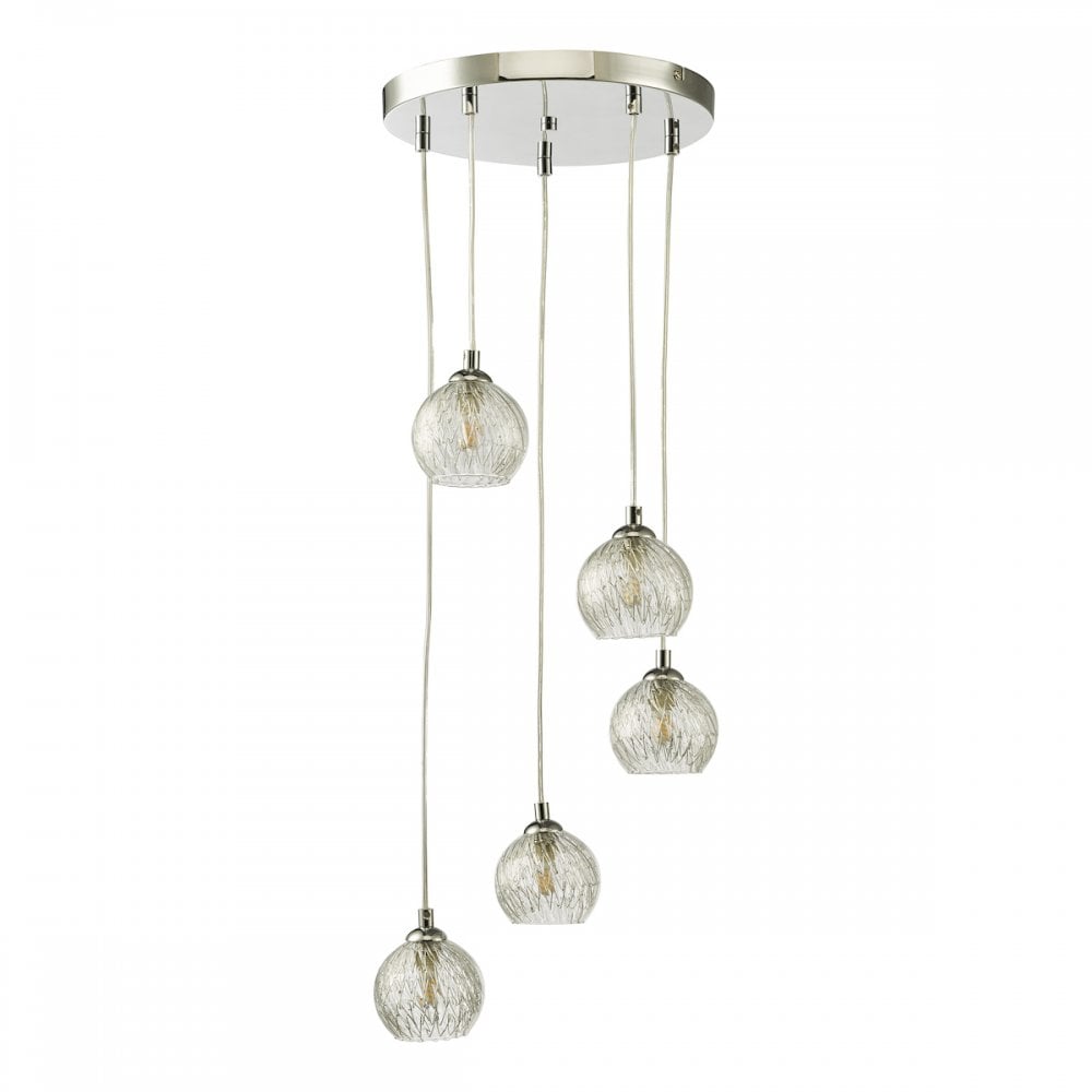 FED0550-09 Federico 5 Light Cluster Pendant Polished Chrome Clear/Wire Glass