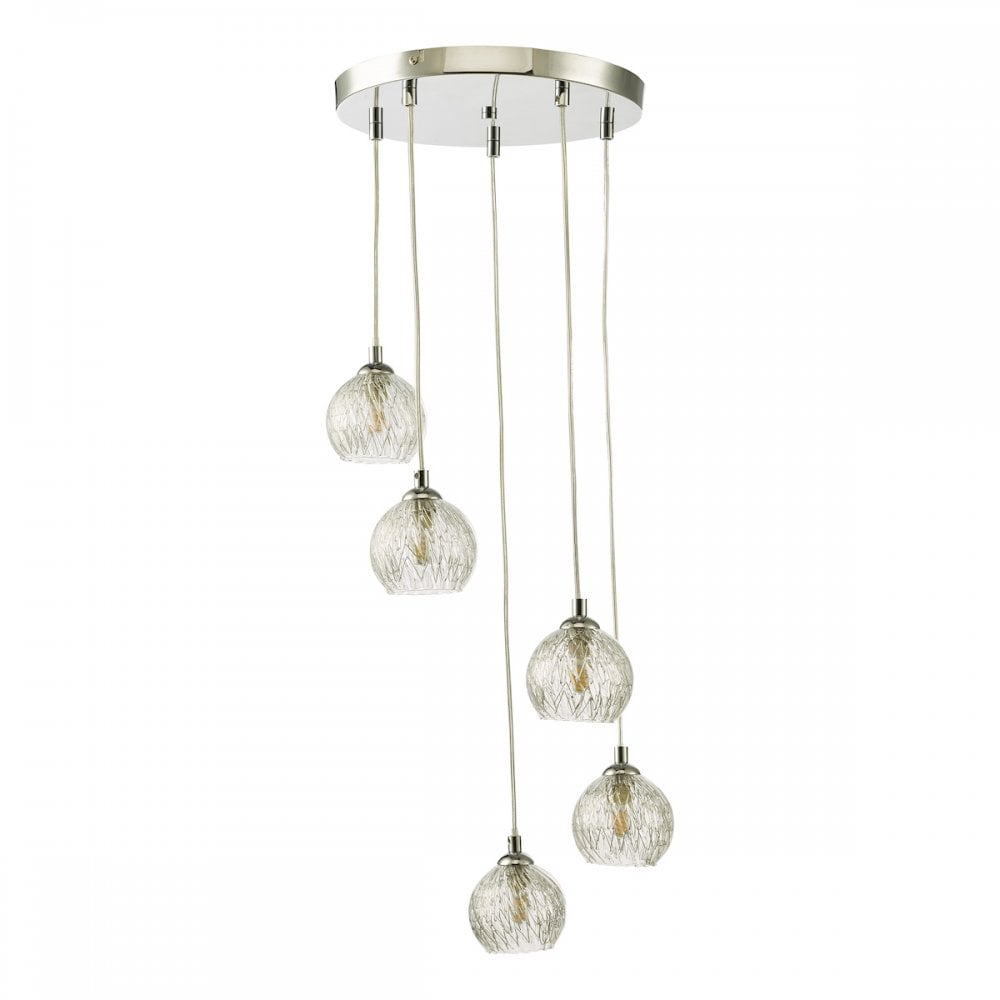 FED0550-09 Federico 5 Light Cluster Pendant Polished Chrome Clear/Wire Glass