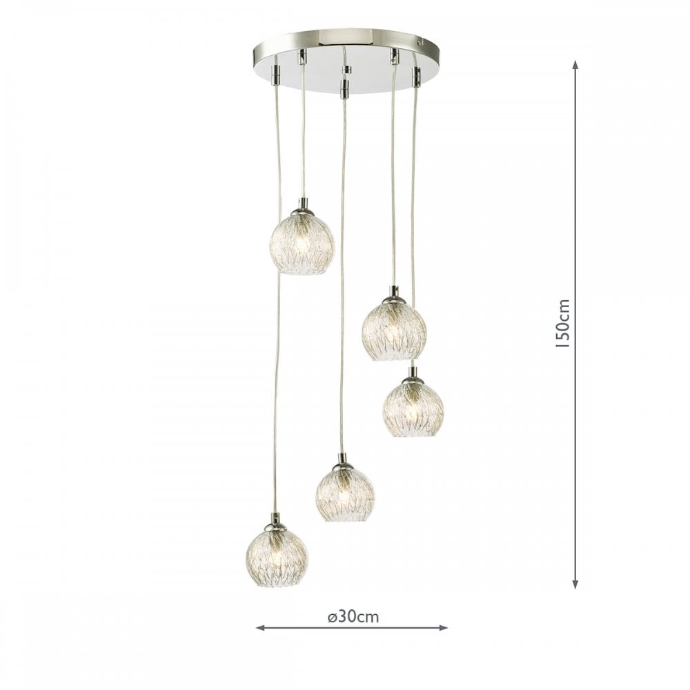 FED0550-09 Federico 5 Light Cluster Pendant Polished Chrome Clear/Wire Glass