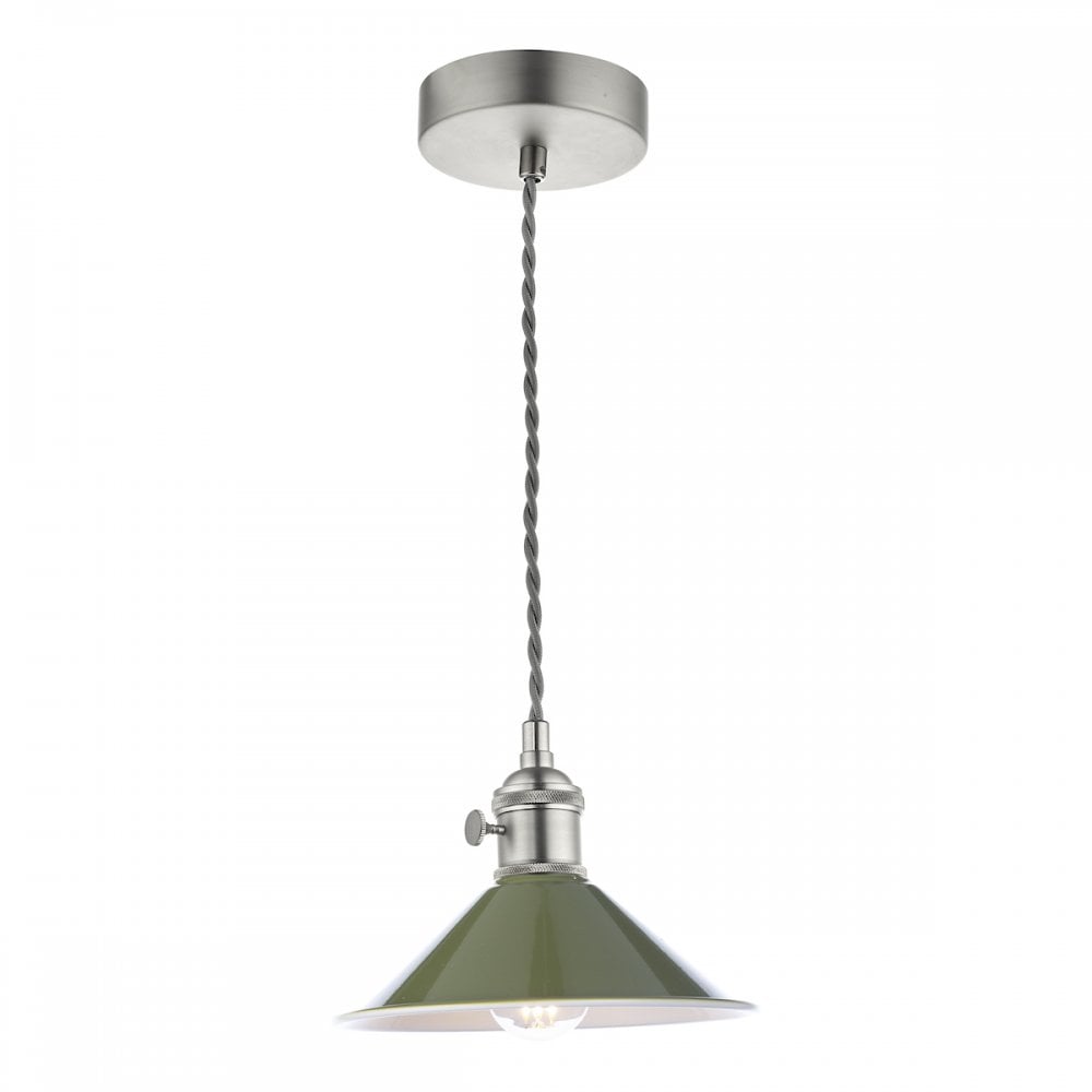 HAD0161-07 Hadano 1 Light Pendant Antique Chrome With Olive Green Shade