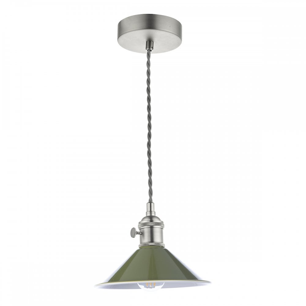HAD0161-07 Hadano 1 Light Pendant Antique Chrome With Olive Green Shade
