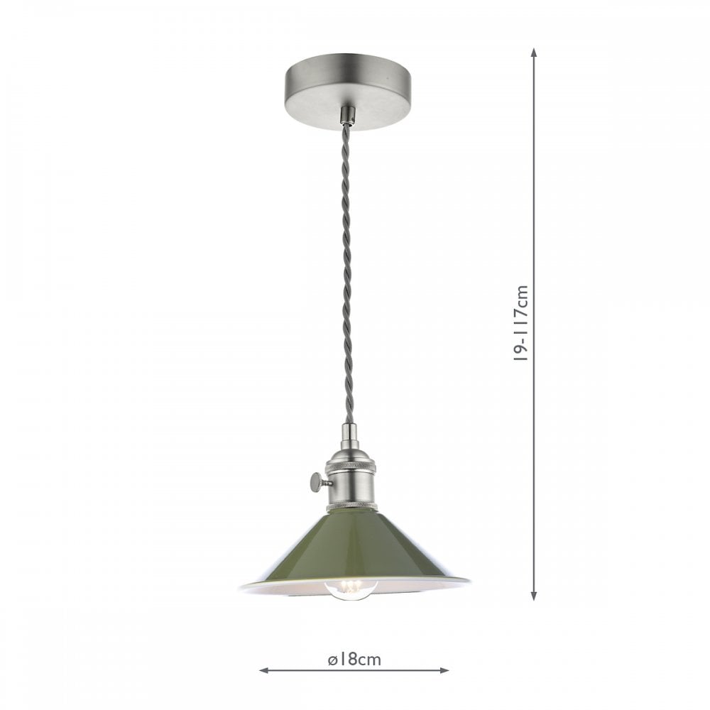 HAD0161-07 Hadano 1 Light Pendant Antique Chrome With Olive Green Shade