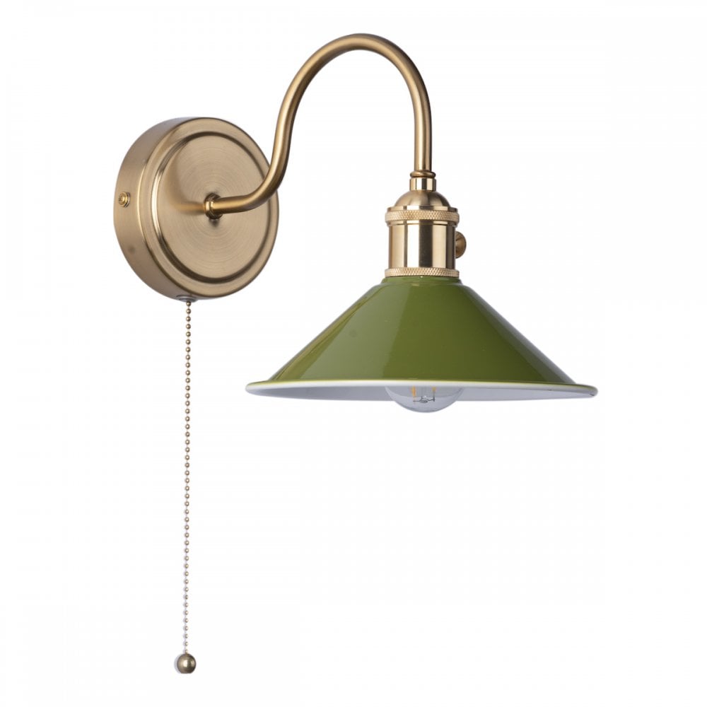 HAD0740-07 Hadano 1 Light Wall Light Natural Brass With Olive Green Shade