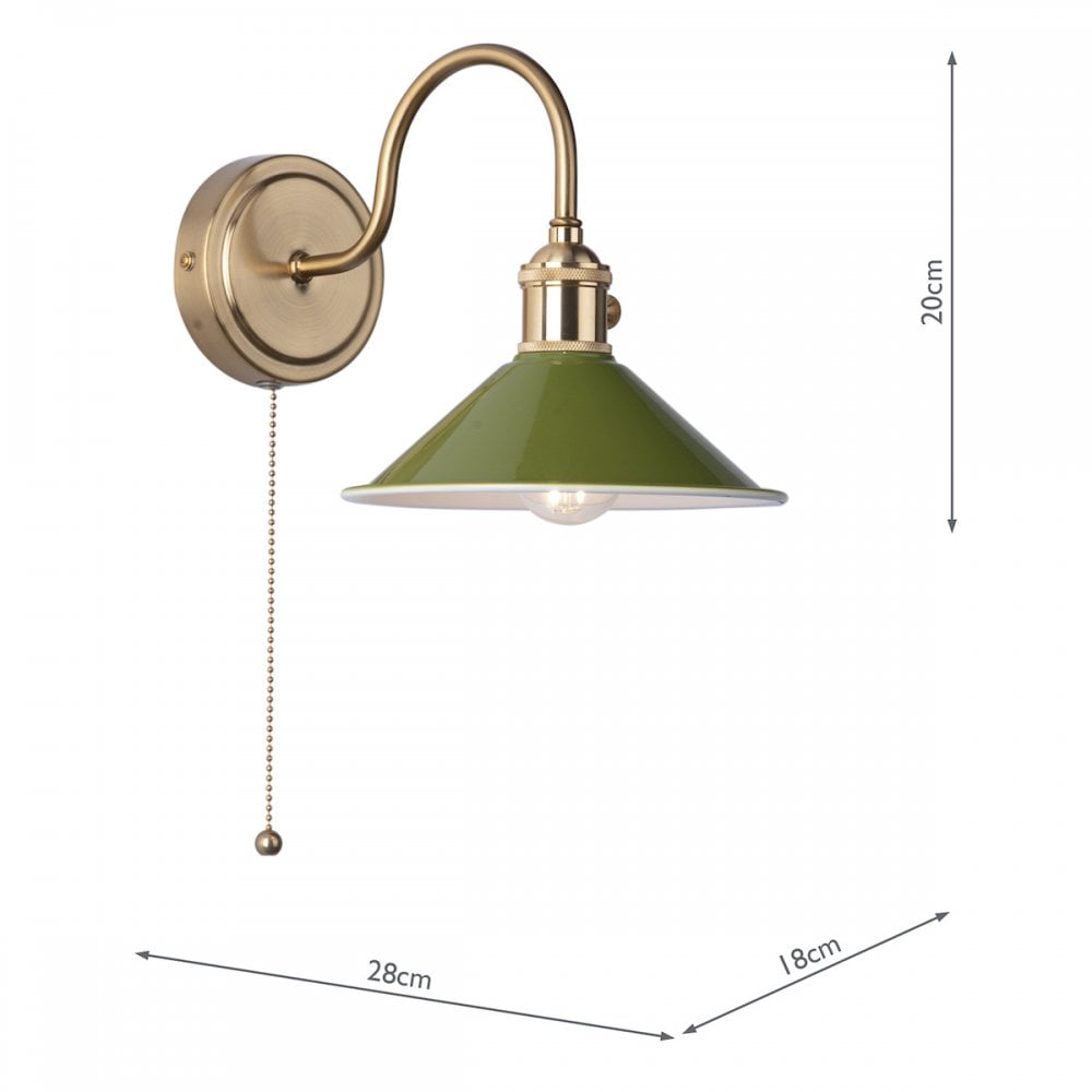 HAD0740-07 Hadano 1 Light Wall Light Natural Brass With Olive Green Shade