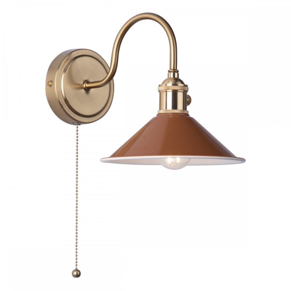 HAD0740-08 Hadano 1 Light Wall Light Natural Brass With Umber Shade