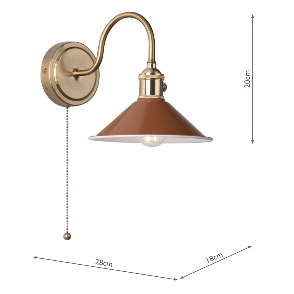 HAD0740-08 Hadano 1 Light Wall Light Natural Brass With Umber Shade