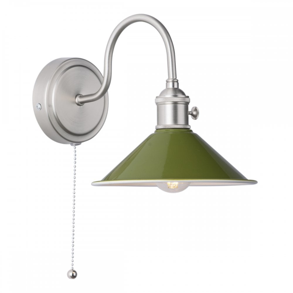 HAD0761-07 Hadano 1 Light Wall Light Antique Chrome With Olive Green Shade