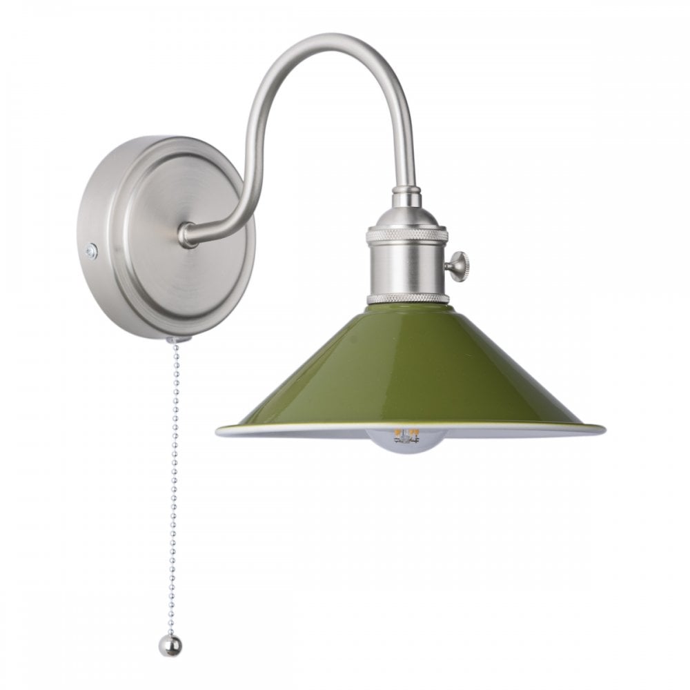 HAD0761-07 Hadano 1 Light Wall Light Antique Chrome With Olive Green Shade