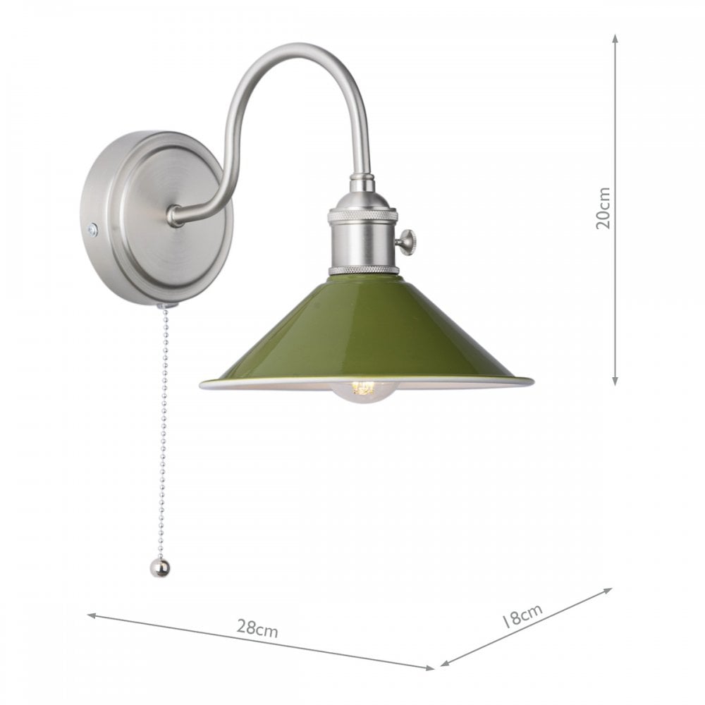 HAD0761-07 Hadano 1 Light Wall Light Antique Chrome With Olive Green Shade