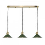 HAD3640-07 Hadano 3 Light Brass Suspension With Olive Green Shades