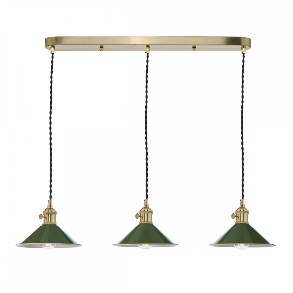 HAD3640-07 Hadano 3 Light Brass Suspension With Olive Green Shades