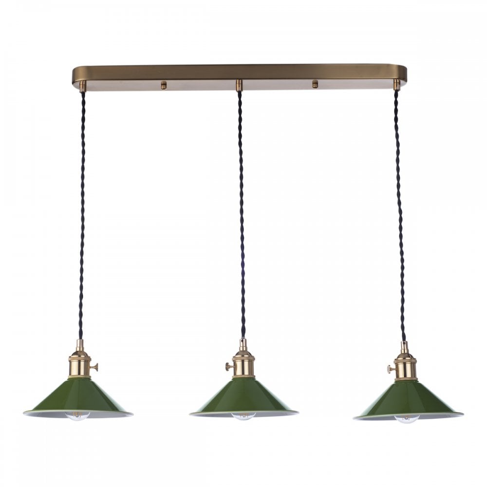 HAD3640-07 Hadano 3 Light Brass Suspension With Olive Green Shades