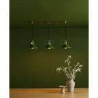 HAD3640-07 Hadano 3 Light Brass Suspension With Olive Green Shades
