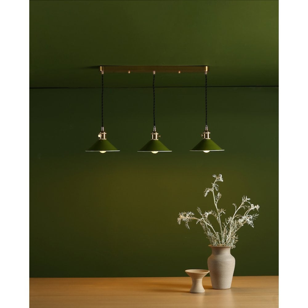 HAD3640-07 Hadano 3 Light Brass Suspension With Olive Green Shades