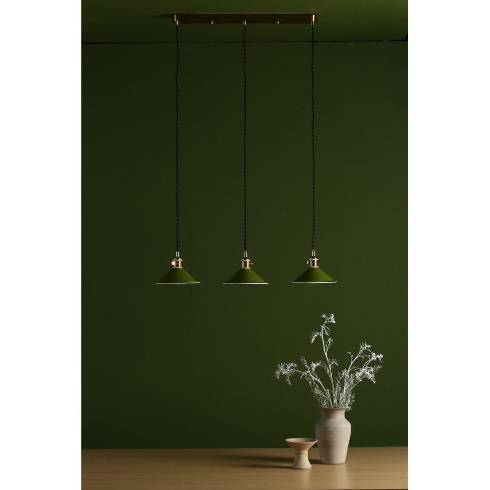 HAD3640-07 Hadano 3 Light Brass Suspension With Olive Green Shades