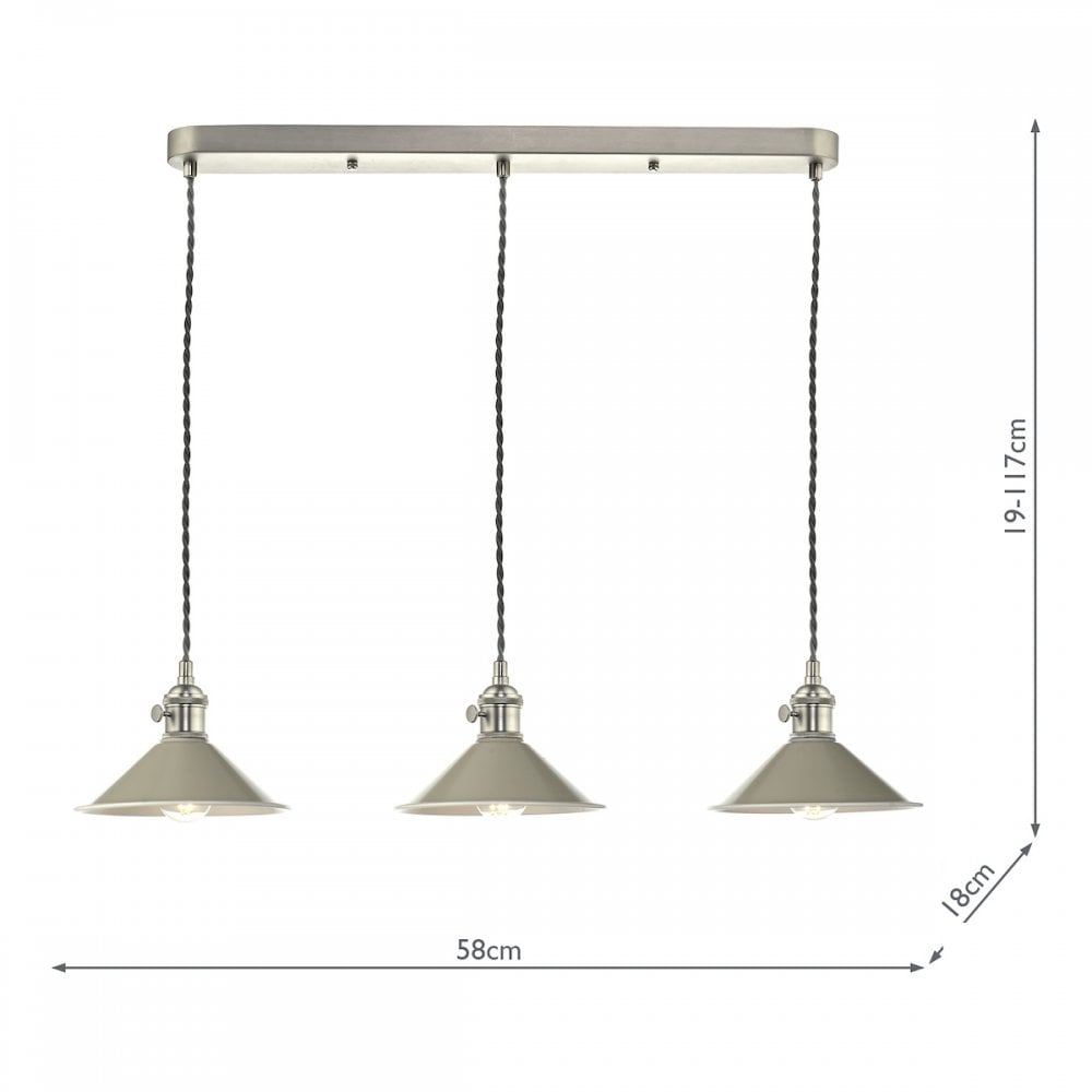 HAD3661-06 Hadano 3 Light Antique Chrome Suspension With Cashmere Shades