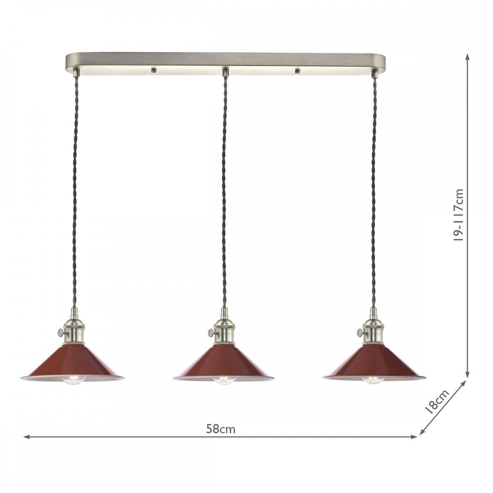 HAD3661-08 Hadano 3 Light Antique Chrome Suspension With Umber Shades