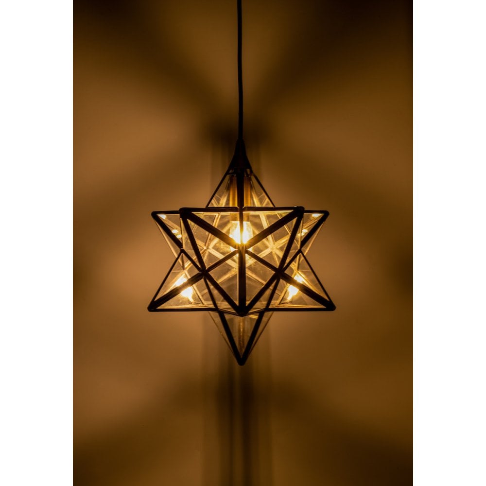 1 Light Star Pendant Antique Brass Glass Small