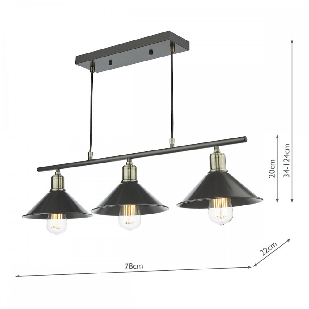 JAL0361 Jalen 3 Light Bar Pendant Graphite Antique Brass