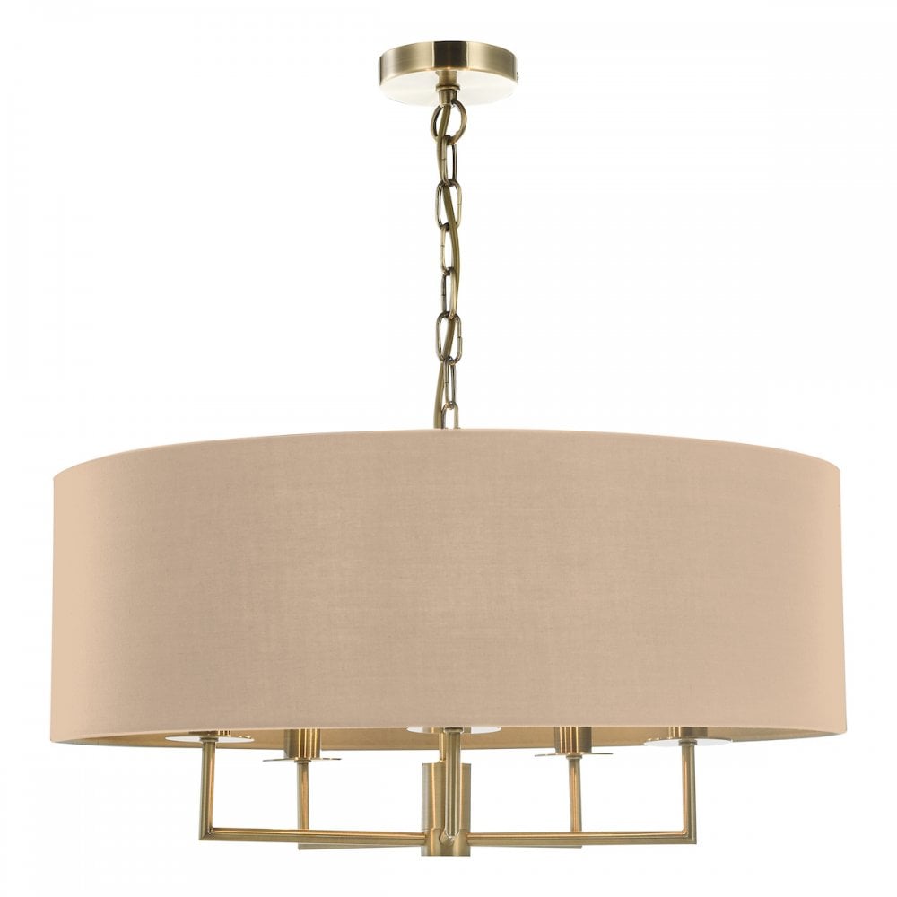 JAM0501 Jamelia 5 Light Shadelier Antique Brass Taupe Shade